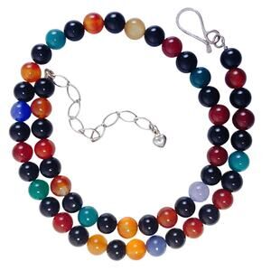 Signed DTR Jay King Sterling Silver Colorful Gemstone Chalcedony Beaded Necklace